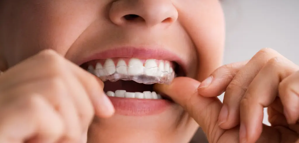 Girl Inserting Clear Braces Tray